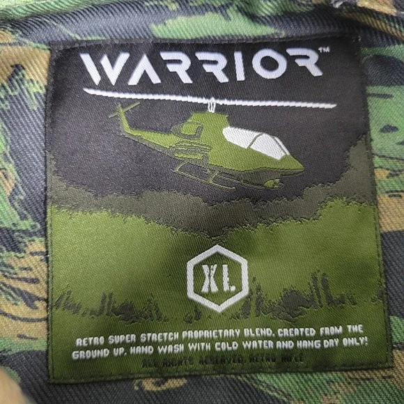 Warrior Mens XL Green Black Camo Button Down Long Sleeve Flannel - Picture 4 of 6